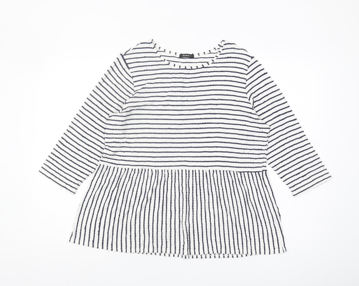 Roman Women's Black Striped 3/4 Sleeve Top, Size 16