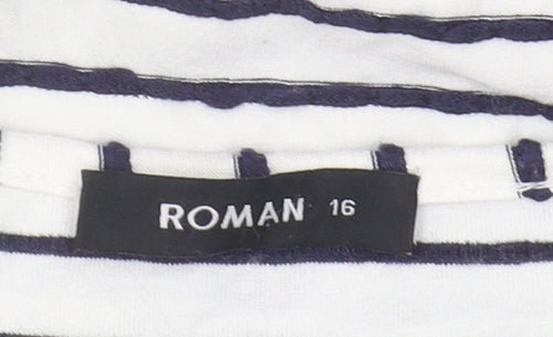 Roman Women's Black Striped 3/4 Sleeve Top, Size 16