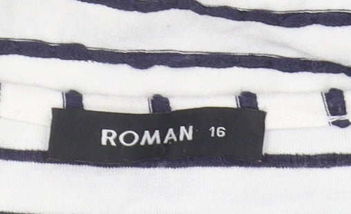 Roman Women's Black Striped 3/4 Sleeve Top, Size 16