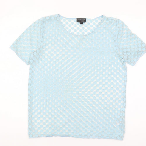 Topshop Women's Blue Polka Dot Mesh T-Shirt Size 6