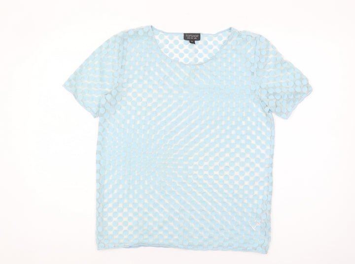 Topshop Women's Blue Polka Dot Mesh T-Shirt Size 6