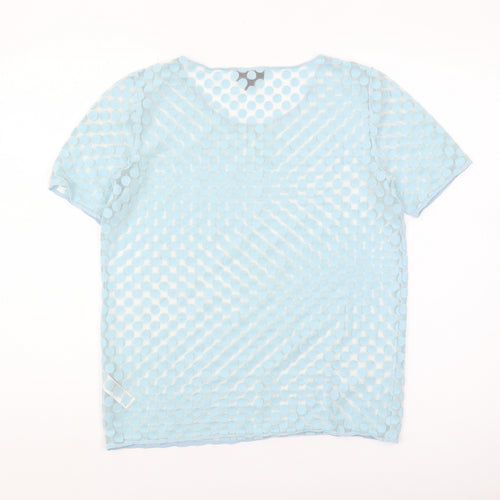 Topshop Women's Blue Polka Dot Mesh T-Shirt Size 6