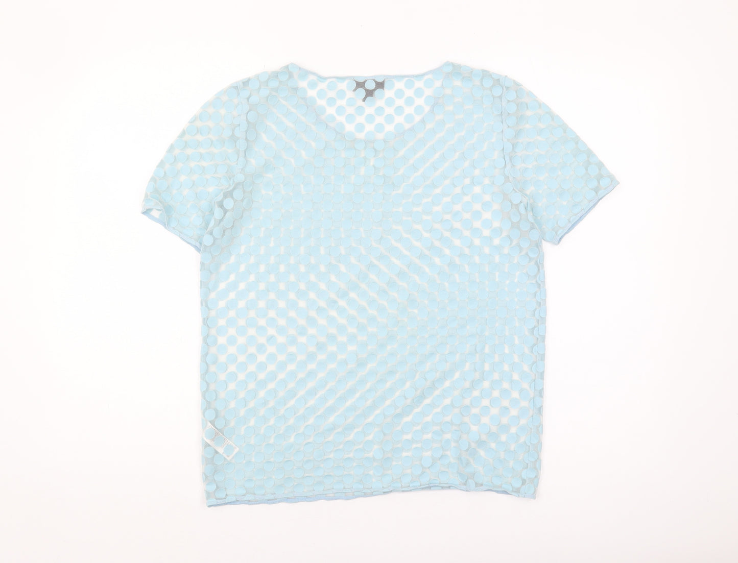 Topshop Women's Blue Polka Dot Mesh T-Shirt Size 6