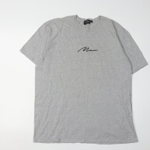 boohooMAN Men's Grey Cotton T-Shirt L