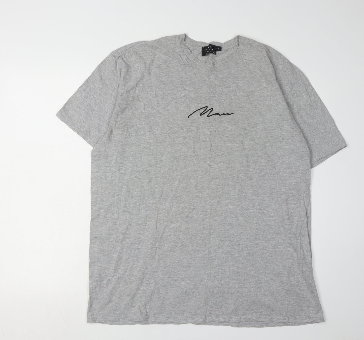 boohooMAN Men's Grey Cotton T-Shirt L