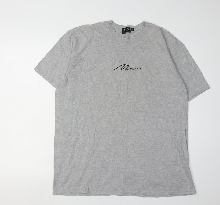 boohooMAN Men's Grey Cotton T-Shirt L