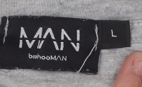 boohooMAN Men's Grey Cotton T-Shirt L