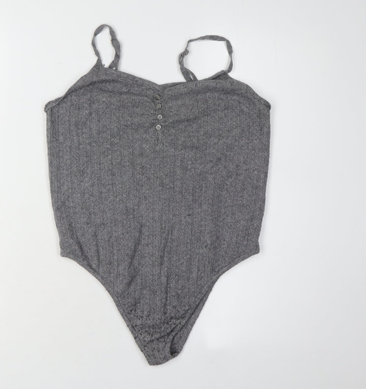 Stitch & Pieces Women's Grey Knit Bodysuit M - Casual Chic