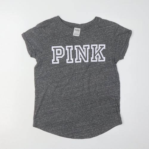 Pink Women's Grey Crew Neck T-Shirt - Casual Wear