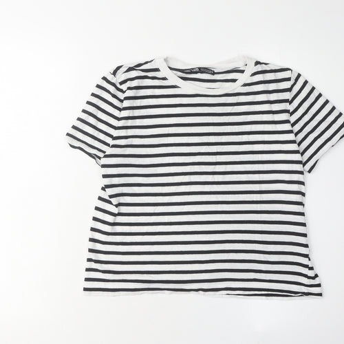 ZARA Women's Striped T-Shirt - Black/White, Size S