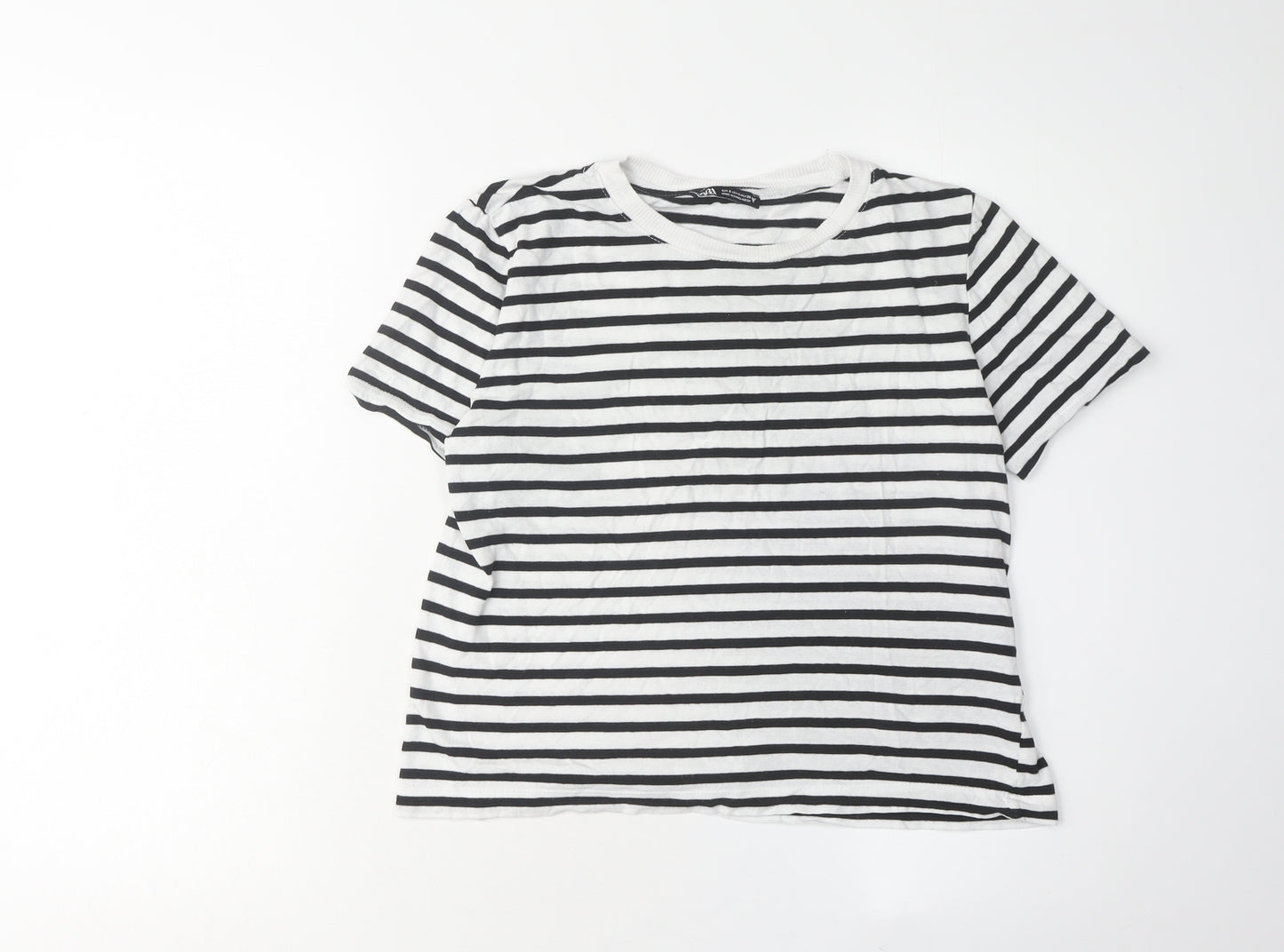 ZARA Women's Striped T-Shirt - Black/White, Size S