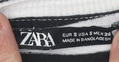 ZARA Women's Striped T-Shirt - Black/White, Size S