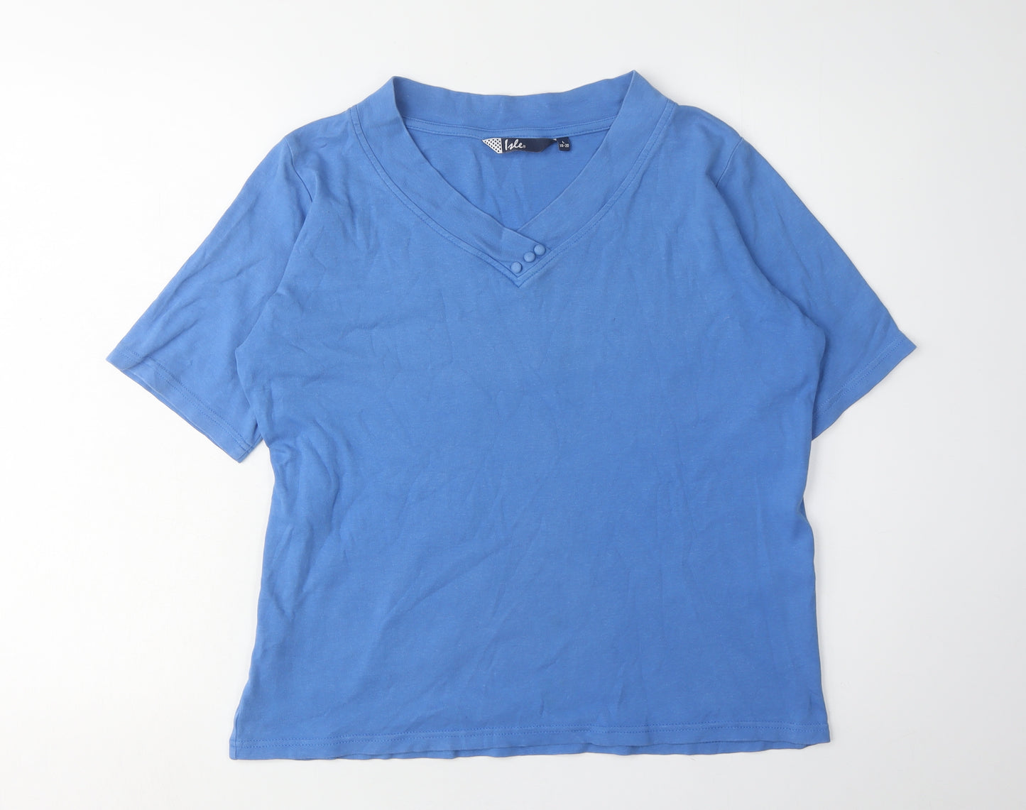 Isle Women's Blue V-Neck T-Shirt, Size L, Casual