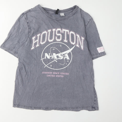 H&M Unisex Grey Cotton NASA Logo Crew Neck T-Shirt XS