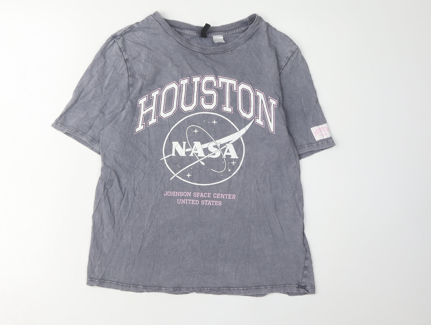 H&M Unisex Grey Cotton NASA Logo Crew Neck T-Shirt XS