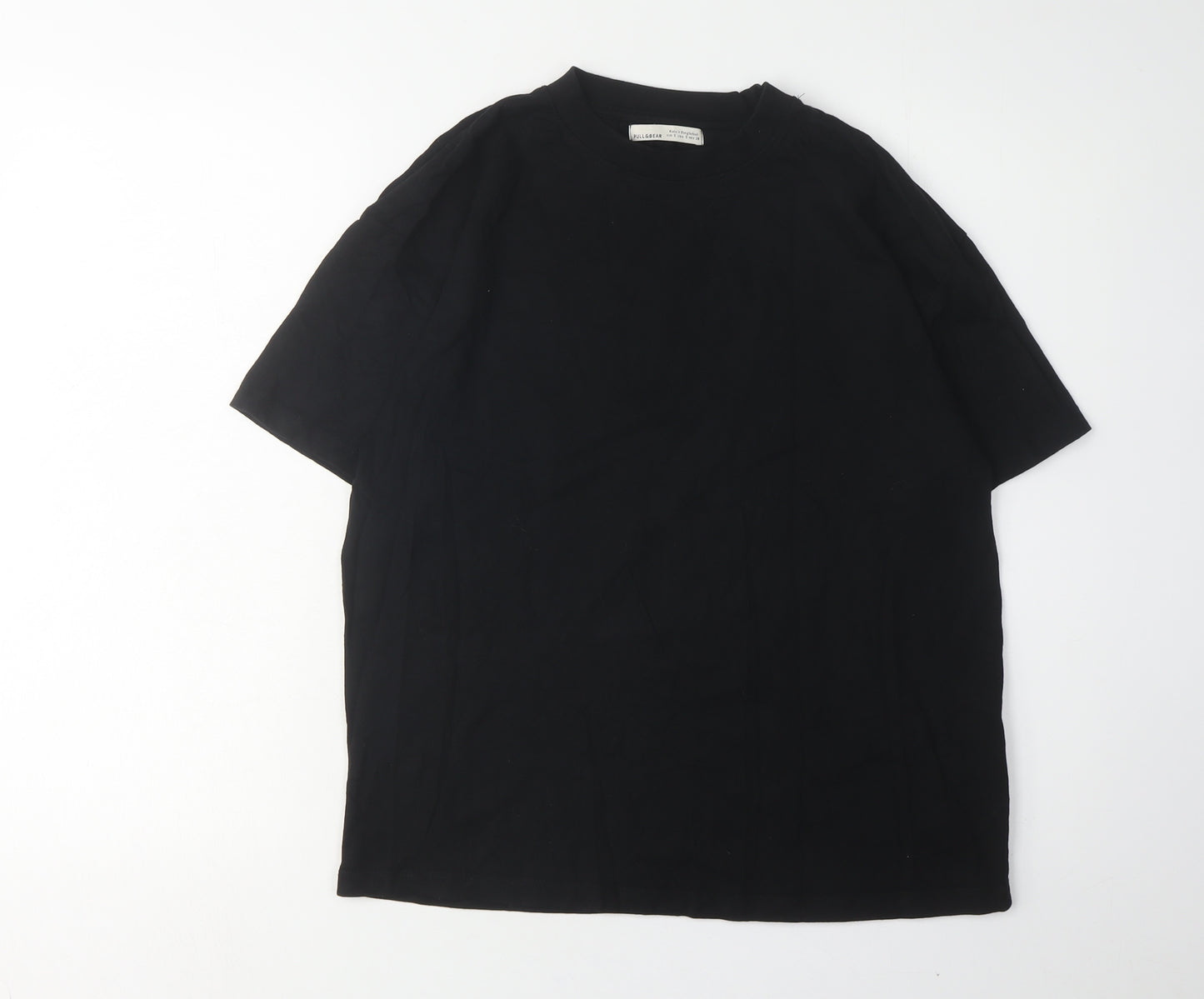 Pull & Bear Men's Black Cotton Crew Neck T-Shirt S