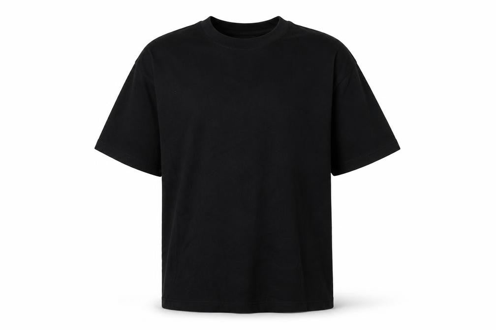 Front view of Pull&Bear Men's Black Cotton Crew Neck T-Shirt S