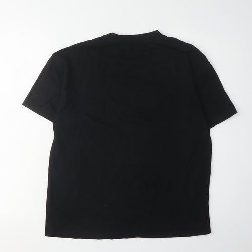 Pull & Bear Men's Black Cotton Crew Neck T-Shirt S