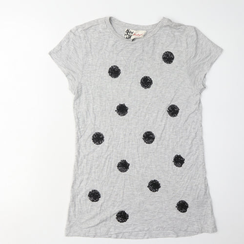 Jaeger Women's Grey Sequin Polka Dot T-Shirt S