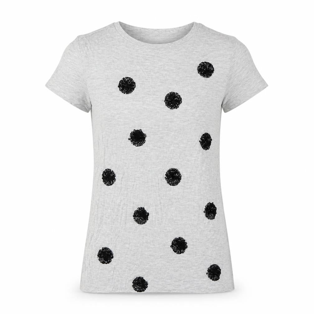 Front view of Jaeger Women's Grey Sequin Polka Dot T-Shirt S