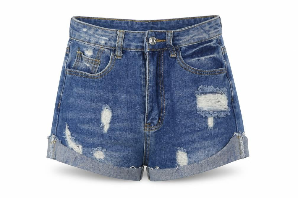 Front view of SHEIN Women's XS Blue Denim Cut-Off Shorts
