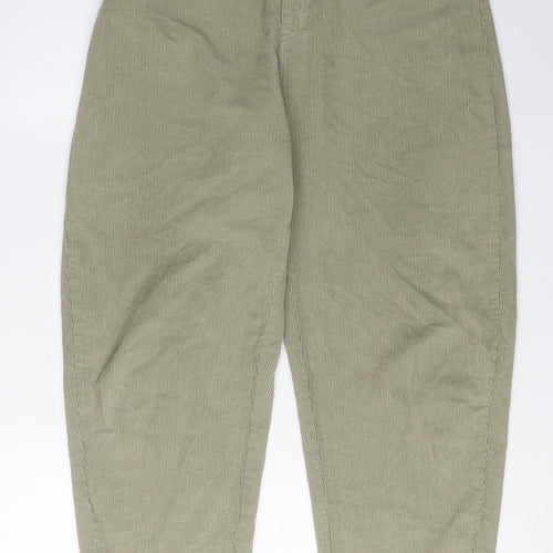 ZARA Women's Green Corduroy Paperbag Trousers, Size 2 Regular