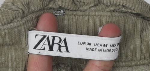 ZARA Women's Green Corduroy Paperbag Trousers, Size 2 Regular