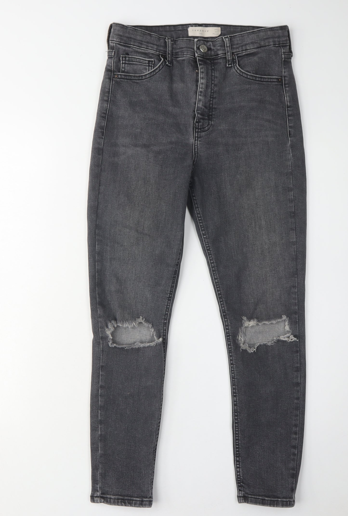Topshop Women's Black Skinny Jeans UK 12 Distressed Denim