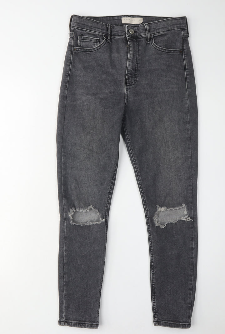 Topshop Women's Black Skinny Jeans UK 12 Distressed Denim
