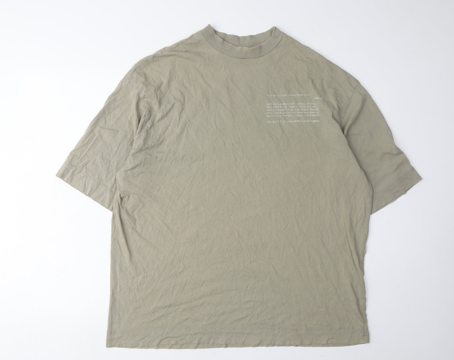 Collusion Men's Green Graphic Print High Neck T-Shirt Size 36