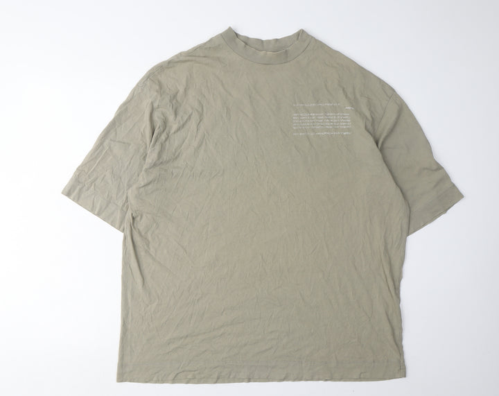 Collusion Men's Green Graphic Print High Neck T-Shirt Size 36