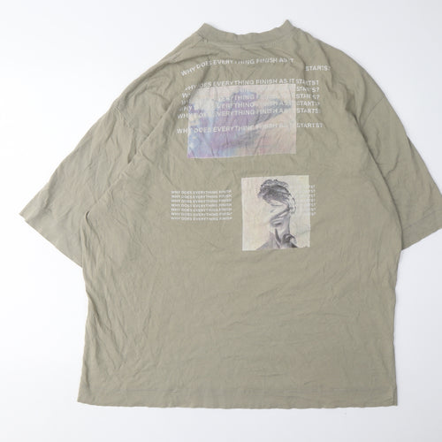 Collusion Men's Green Graphic Print High Neck T-Shirt Size 36
