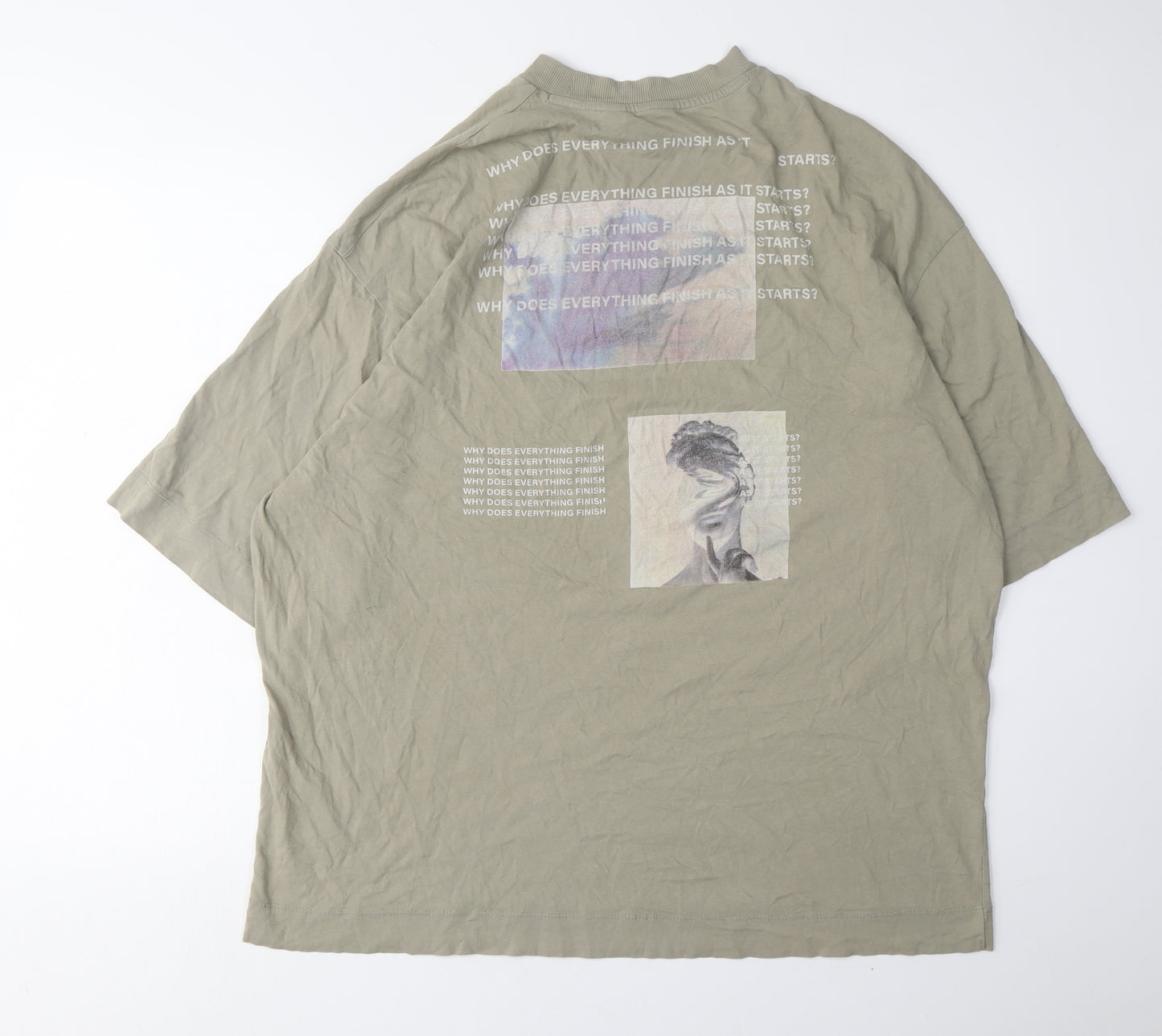 Collusion Men's Green Graphic Print High Neck T-Shirt Size 36
