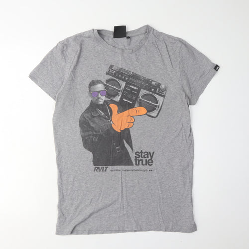 Revolution Men's Grey Graphic Cotton T-Shirt, L, Retro Style