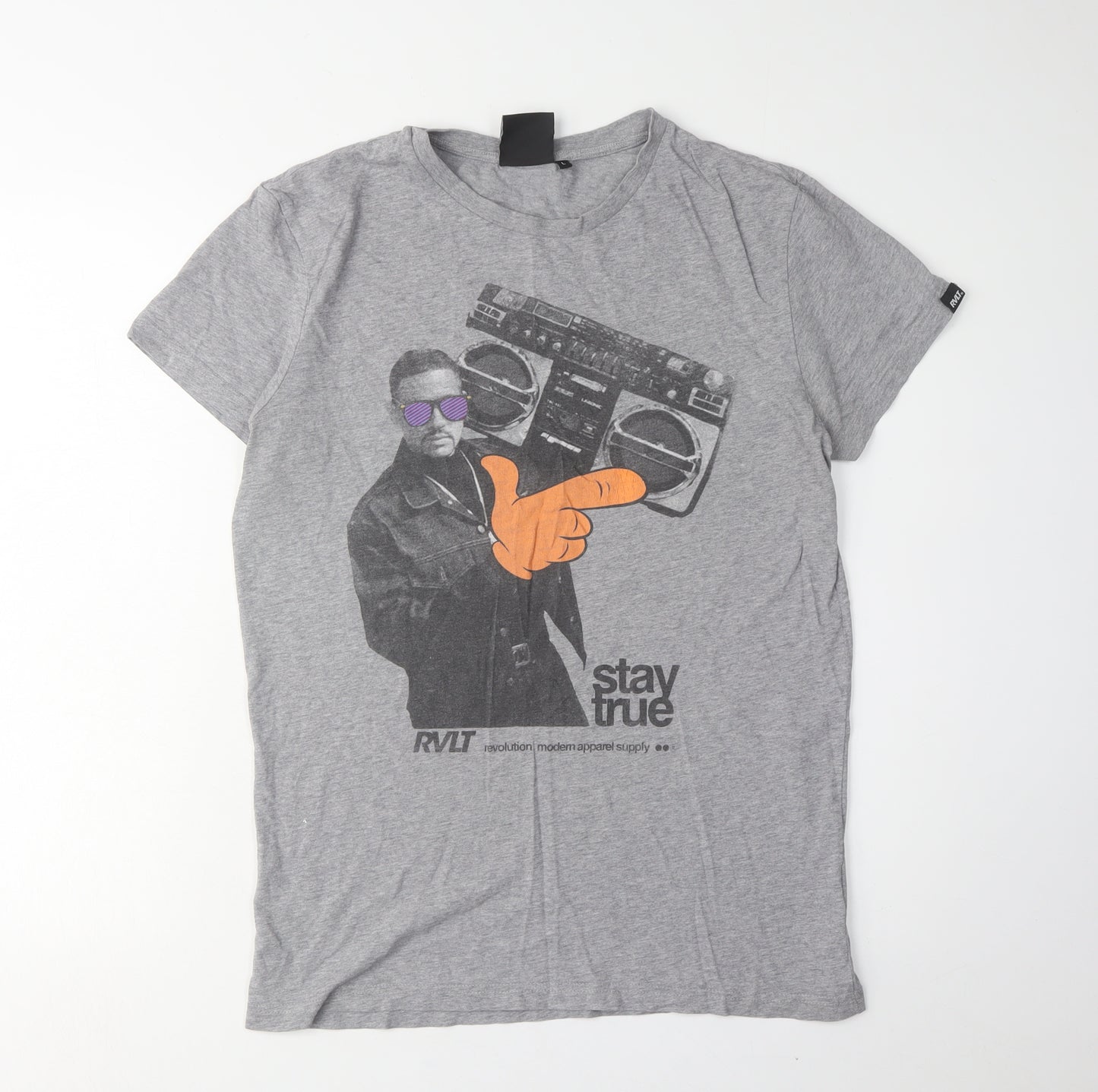 Revolution Men's Grey Graphic Cotton T-Shirt, L, Retro Style