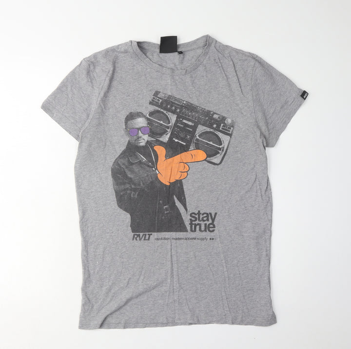 Revolution Men's Grey Graphic Cotton T-Shirt, L, Retro Style