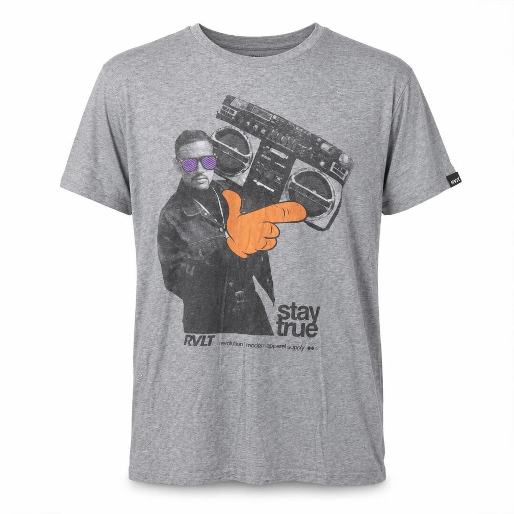 Revolution Men's Grey Graphic Cotton T-Shirt, L, Retro Style