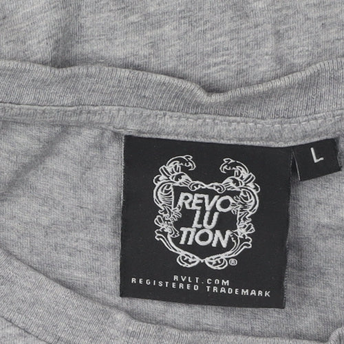 Revolution Men's Grey Graphic Cotton T-Shirt, L, Retro Style