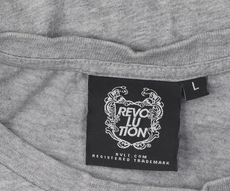 Revolution Men's Grey Graphic Cotton T-Shirt, L, Retro Style