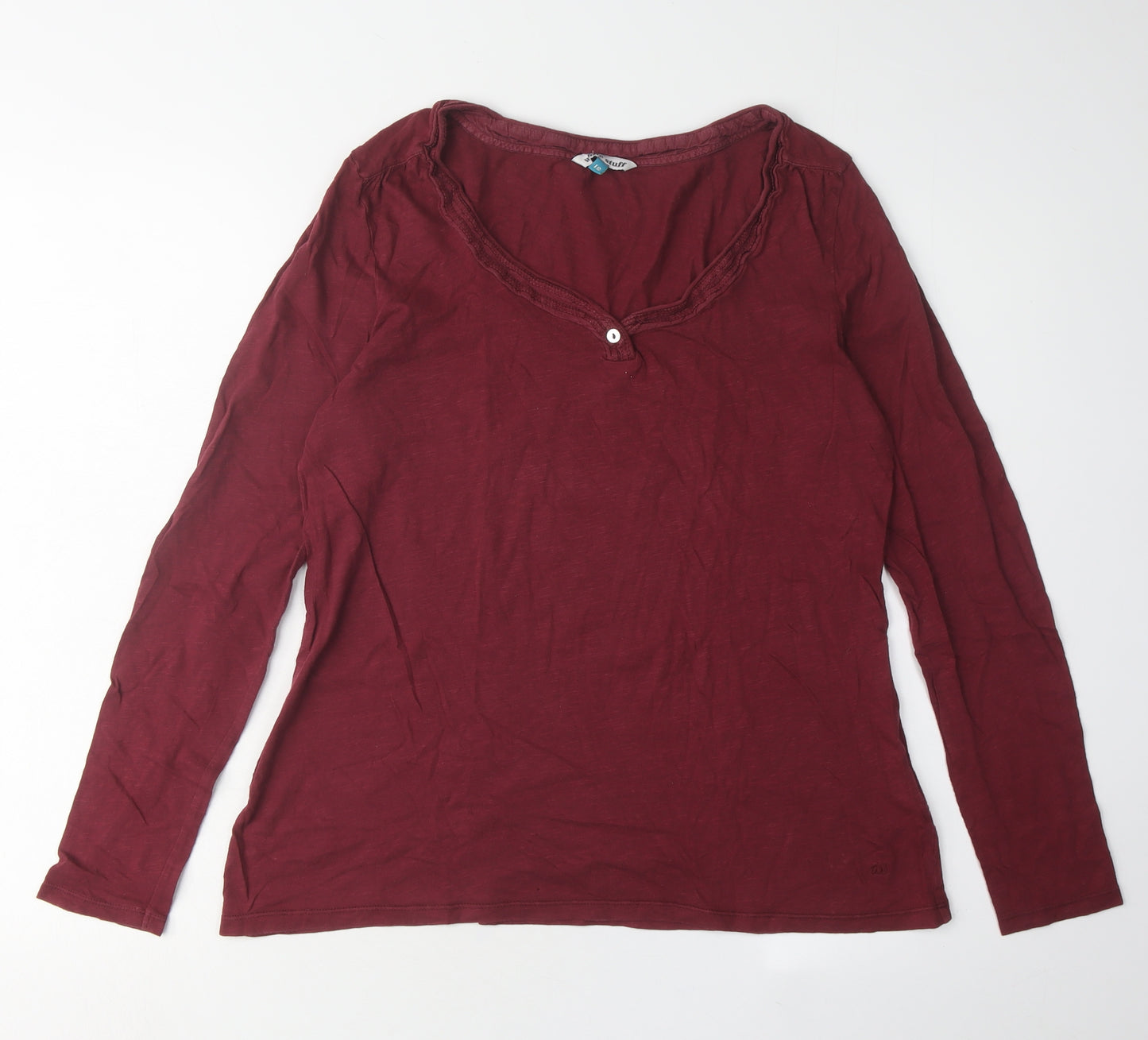 White Stuff Women's Red V-Neck Long Sleeve T-Shirt, Size 12
