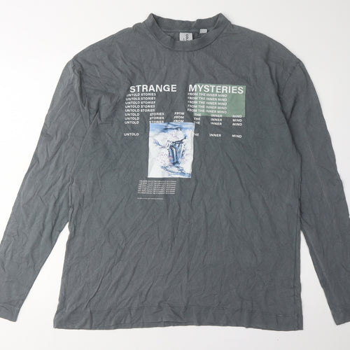 Collusion Unisex Grey Mock Neck Long Sleeve T-Shirt