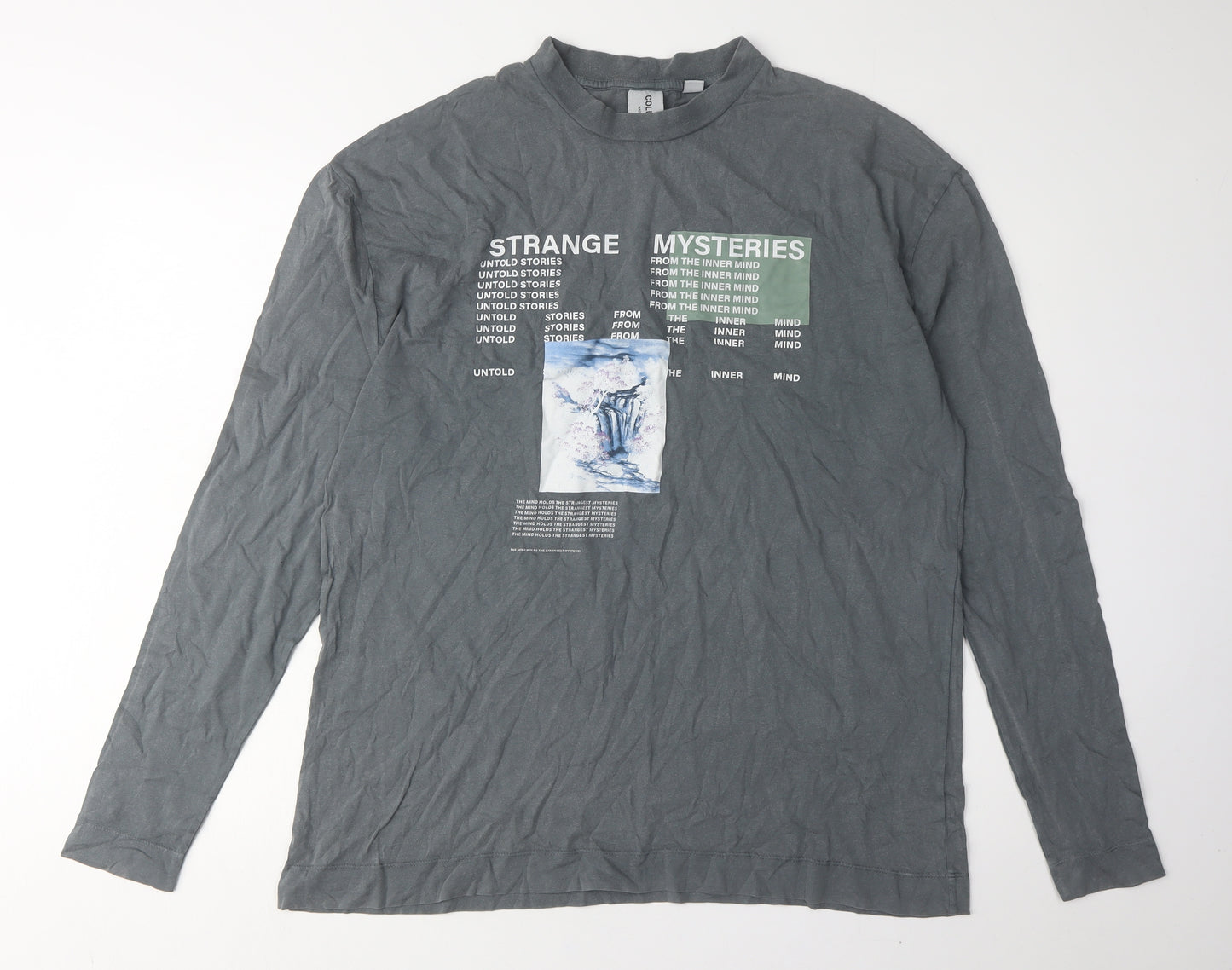 Collusion Unisex Grey Mock Neck Long Sleeve T-Shirt