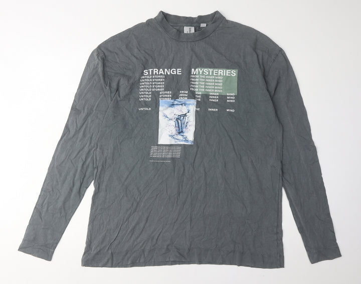 Collusion Unisex Grey Mock Neck Long Sleeve T-Shirt