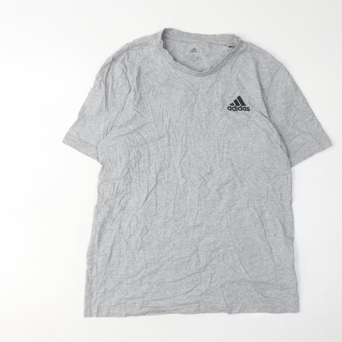 Adidas Men's Grey Cotton Crew Neck T-Shirt S