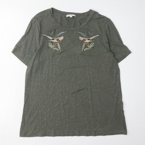Warehouse Women’s Green Embroidered T-Shirt Size 14