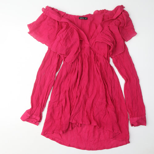 Boohoo Women's Pink Off-Shoulder Dress, M