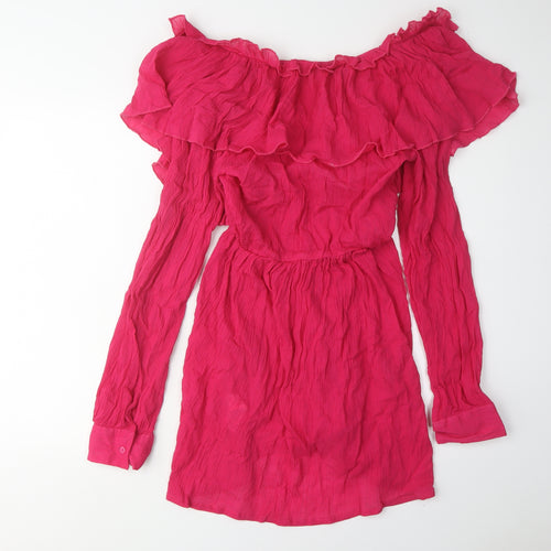 Boohoo Women's Pink Off-Shoulder Dress, M