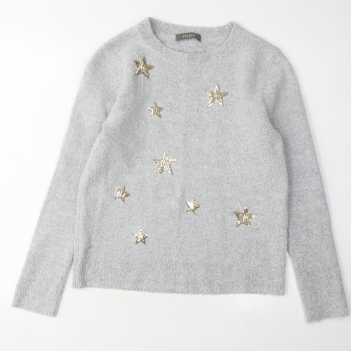 Oasis Women's Grey Sequin Star Pullover Jumper Size S