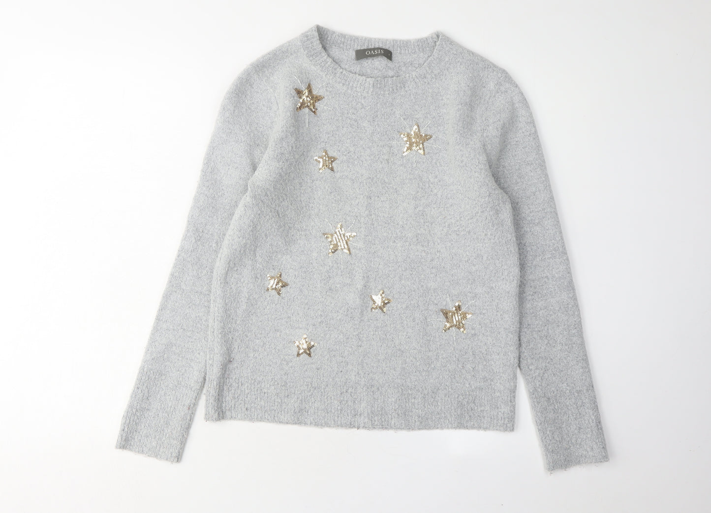 Oasis Women's Grey Sequin Star Pullover Jumper Size S