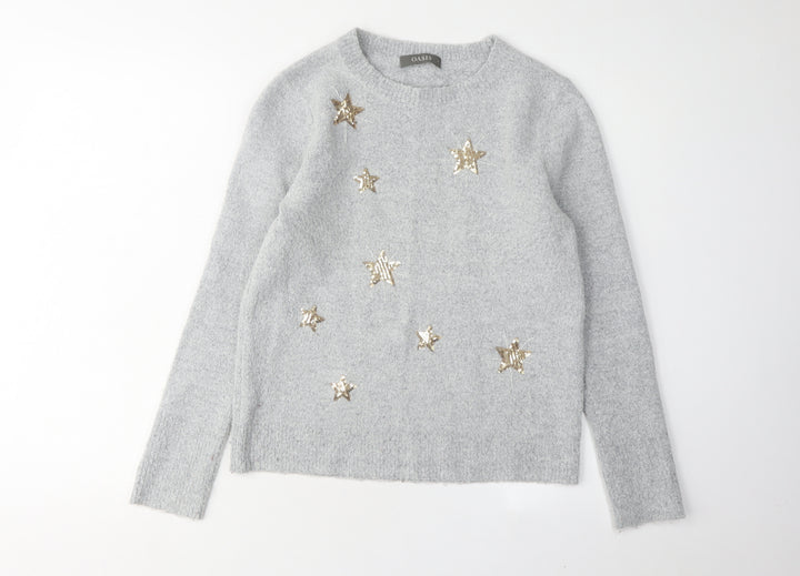 Oasis Women's Grey Sequin Star Pullover Jumper Size S
